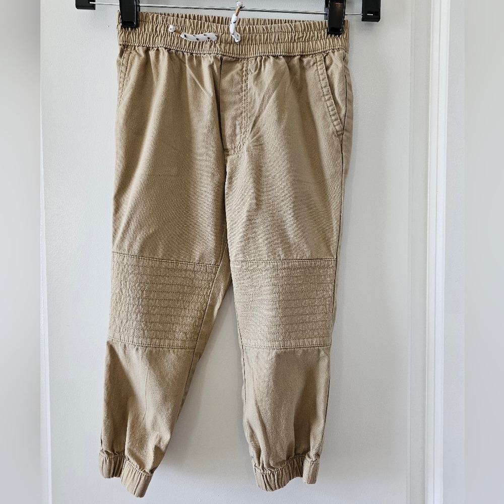 Kids sz4 Khaki Moto Jogger Pants Elastic Waist Drawstring Cuffed Moto Biker